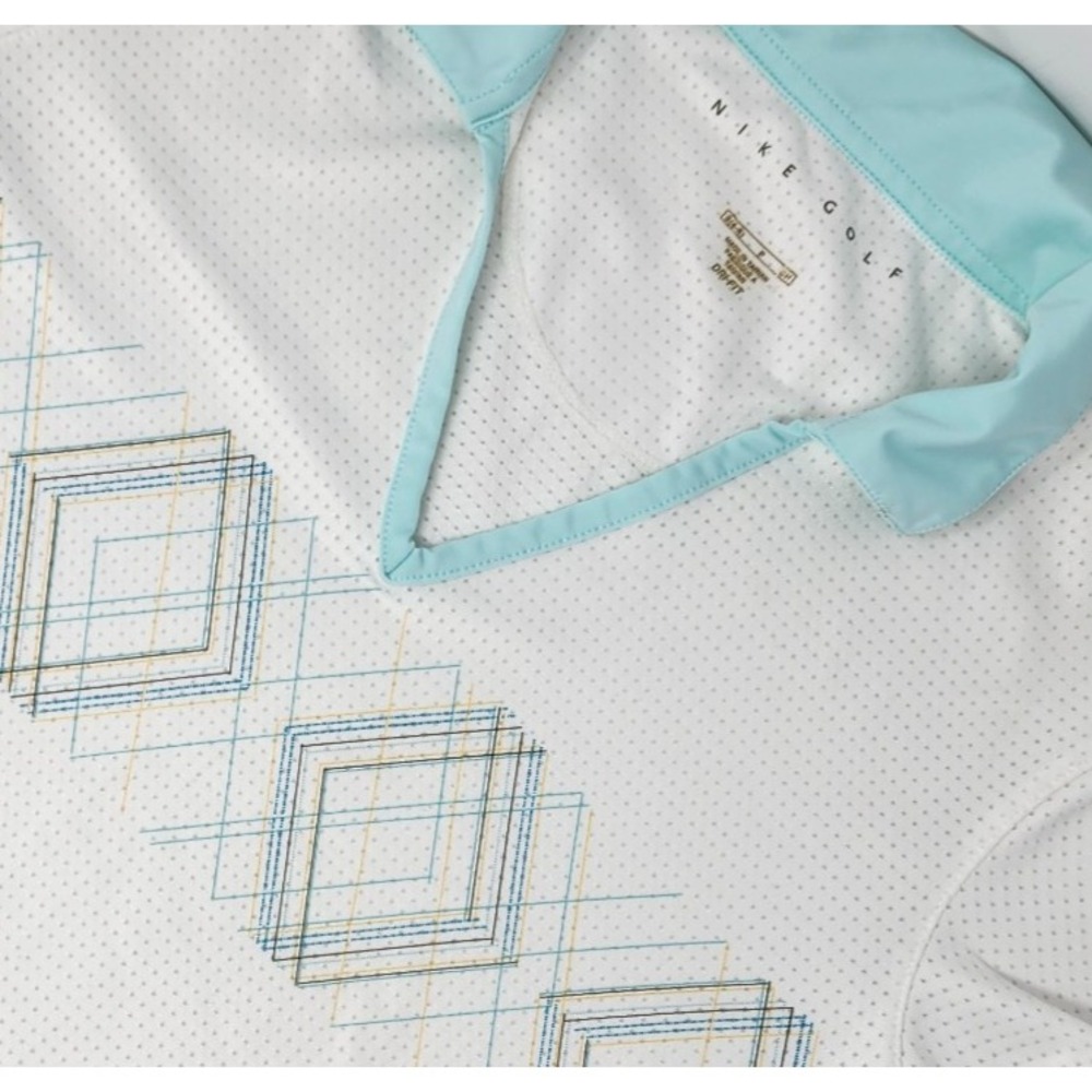 Nike Golf V-Neck S/S Polo Shirt Women's Small White with Argyle Print Dri-Fit